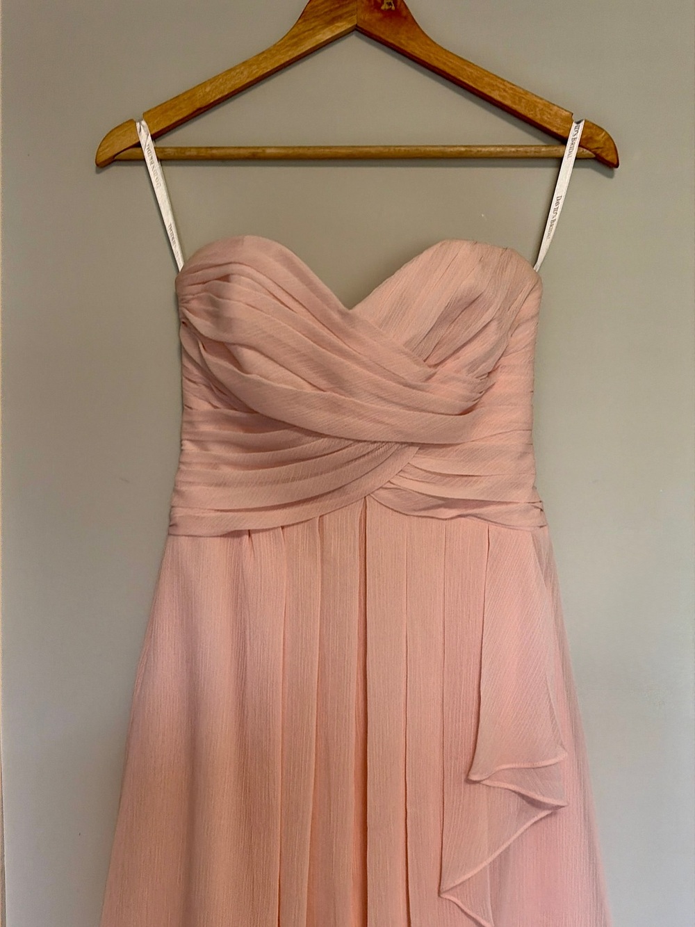 David's Bridal Strapless Light Pink Chiffon Gown